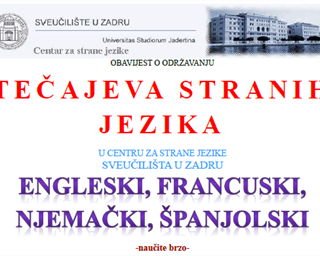 Obavijest o održavanju tečajeva stranih jezika u Centru za strane jezike Sveučilišta u Zadru